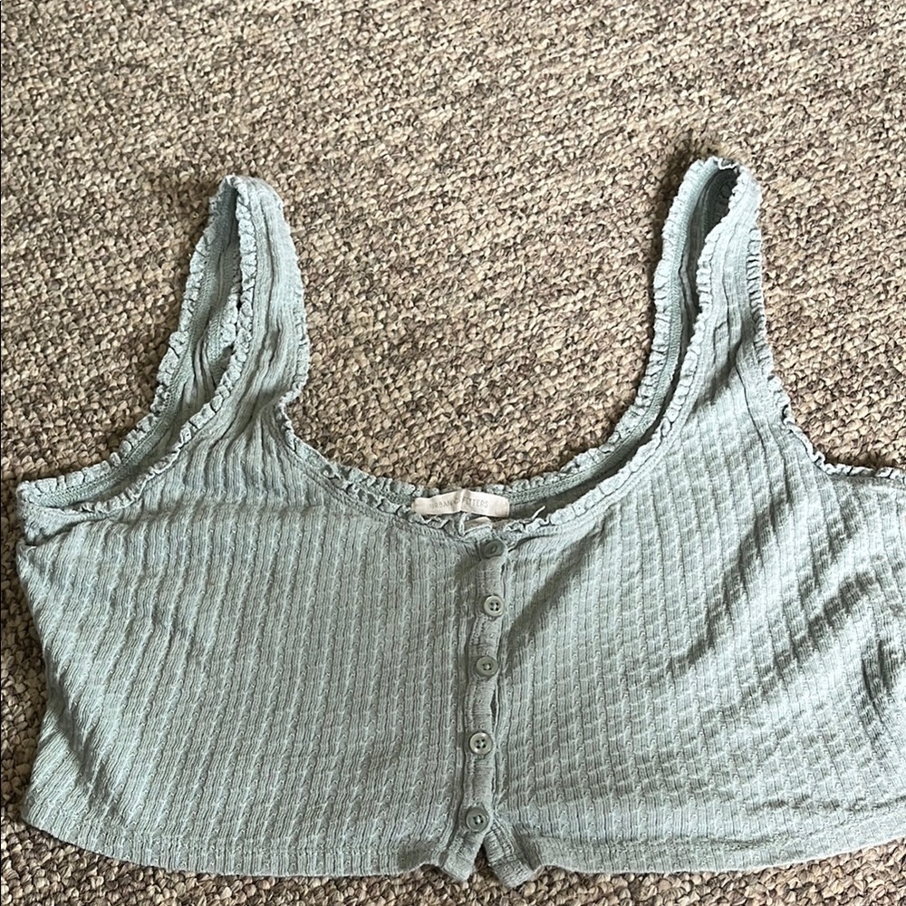 Urban Outfitters Green Ribbed Sleeveless Crop Tank Top